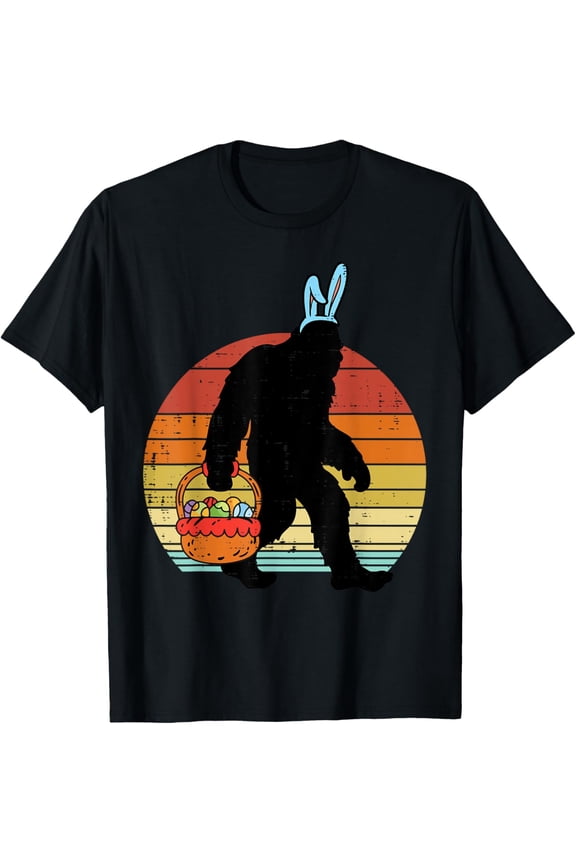 Bigfoot Sasquatch Bunny Easter Eggs Retro Men Women Kids T-Shirt Small