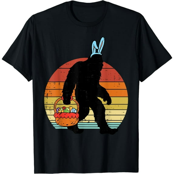 Bigfoot Sasquatch Bunny Easter Eggs Retro Men Women Kids T-Shirt