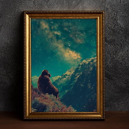 Bigfoot Sasquatch Dark Academia Space Wall Art , Poster Print Only