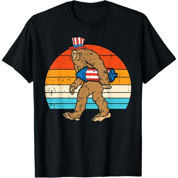 Bigfoot Sasquatch Firecracker American USA Funny 4th Of July T-Shirt Tops Tee