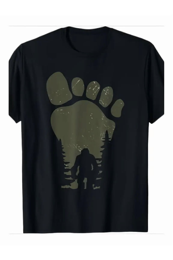 Bigfoot Sasquatch Footprint Forest Silhouette Men's Graphic T-Shirt