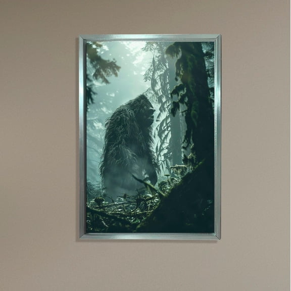 Bigfoot Sasquatch Forest Wall Art, Cryptid Mythical Creature Poster, Mysterious Woodland Artwork, Dark Fantasy Home Decor Unframed Paper Print
