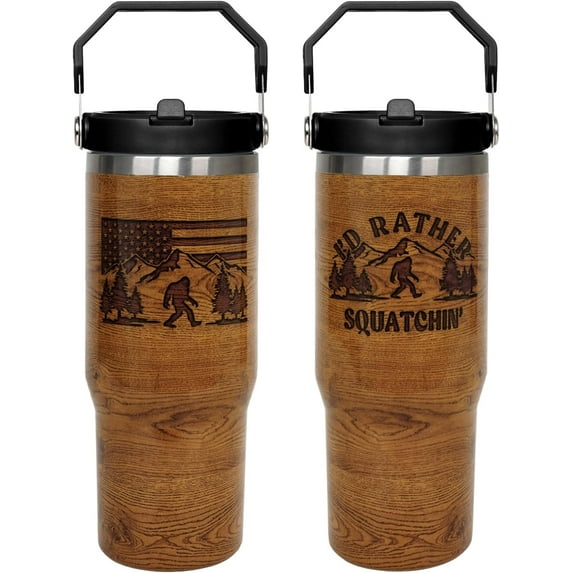 Bigfoot Sasquatch Gifts for Men Dad Gifts Father''s Day Christmas Gifts 30 OZ Tumbler with Handle and Flip Straw