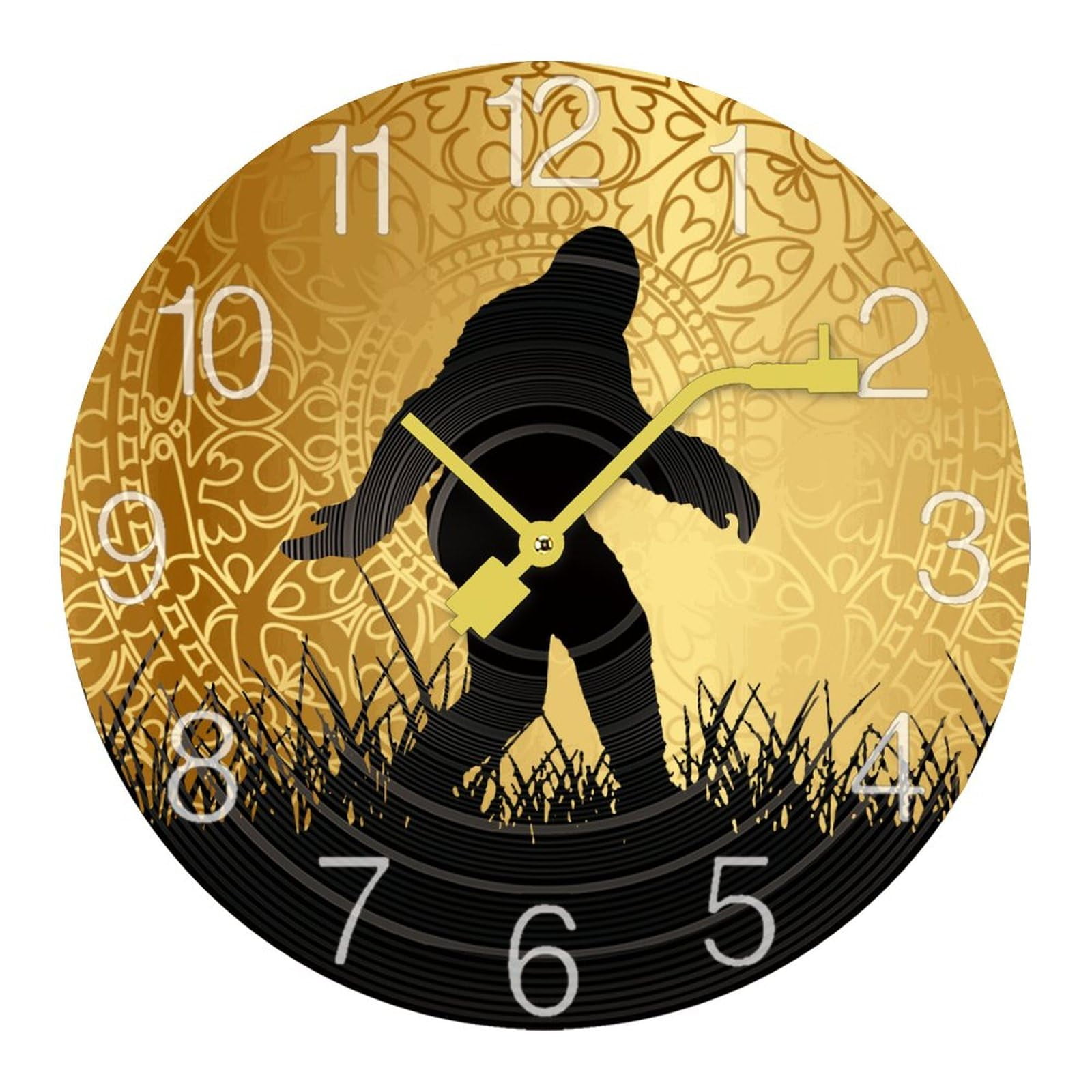 Bigfoot Sasquatch Golden Moon Record Wall Clock Silent NonTicking