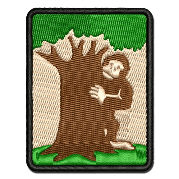 Bigfoot Sasquatch Hiding Behind Tree Applique Multi-Color Embroidered Hook & Loop Patch - 3 Inch Medium