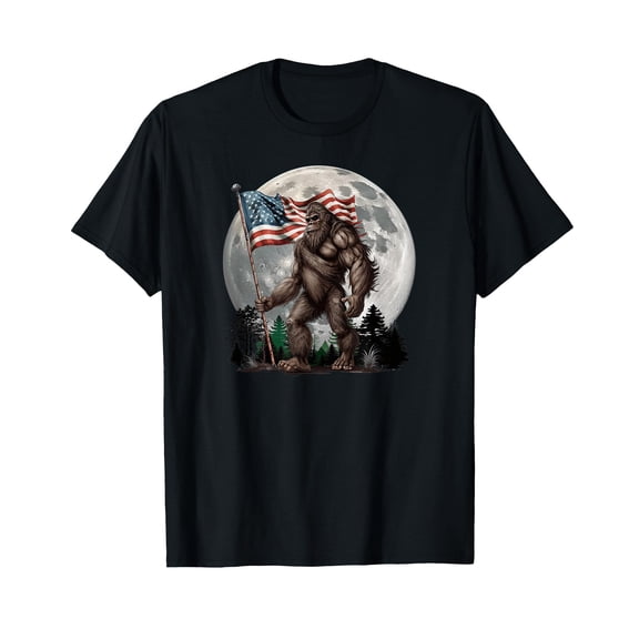 Bigfoot Sasquatch Patriotic Flag - American Flag with Full Moon Design - Double Sided Outdoor Yard Decor