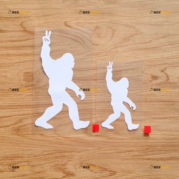 Bigfoot Sasquatch Peace Hand Sticker Decal Vinyl - 2 Pack White, 4 Inches, 6 Inches - No Background for Car Boat Laptop Cup