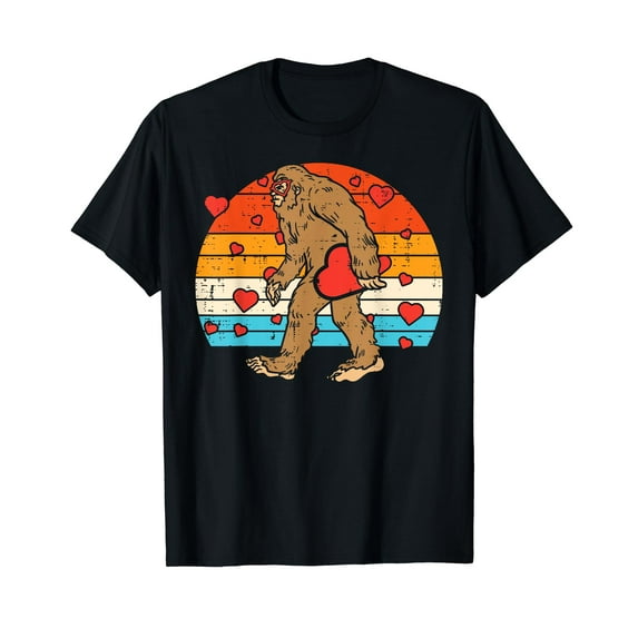 Bigfoot Sasquatch Retro Heart Funny Valentines Day Men Women T-Shirt