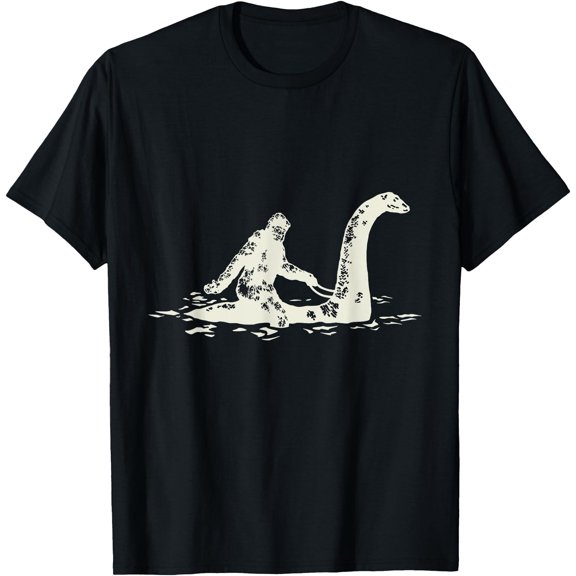 Bigfoot Sasquatch Riding The Loch Ness Monster Funny Unisex T-Shirt for Men Women Kids Toddler,Black Color,Size YS