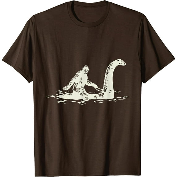 Bigfoot Sasquatch Riding The Loch Ness Monster Funny Unisex T-Shirt for Men Women Kids Toddler