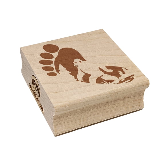 Bigfoot Sasquatch Silhouette in Footprint Square Rubber Stamp Stamping Scrapbooking Crafting - Medium 1.75in