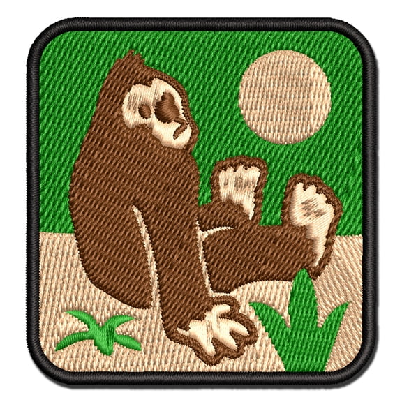 Bigfoot Sasquatch Sitting Cryptozoology Applique Multi-Color Embroidered Iron-On Patch - 2.5 Inch Small