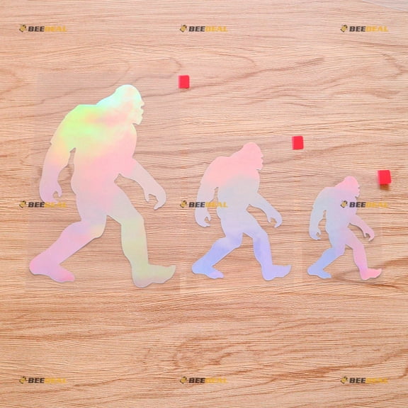 Bigfoot Sasquatch Sticker Decal Vinyl - 3 Pack Holographic Iridescent, 3 Inches, 4 Inches, 6 Inches - No Background for Car Boat Laptop Cup Phone