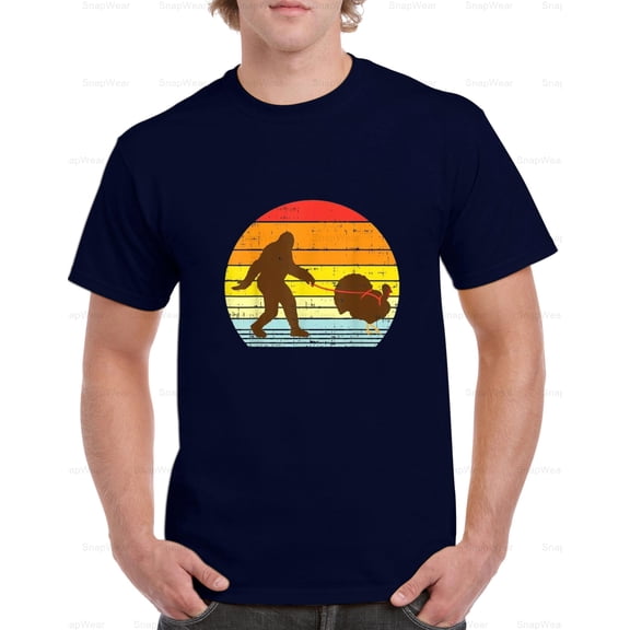 Bigfoot Sasquatch Turkey Sunset Retro Thanksgiving Day Funny Cryptid T-Shirt Unisex, up to 5XL