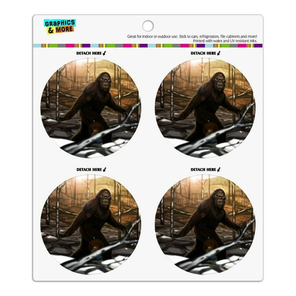 Bigfoot Sasquatch Walking in the Woods Refrigerator Fridge Locker Vinyl Circle Magnet Set