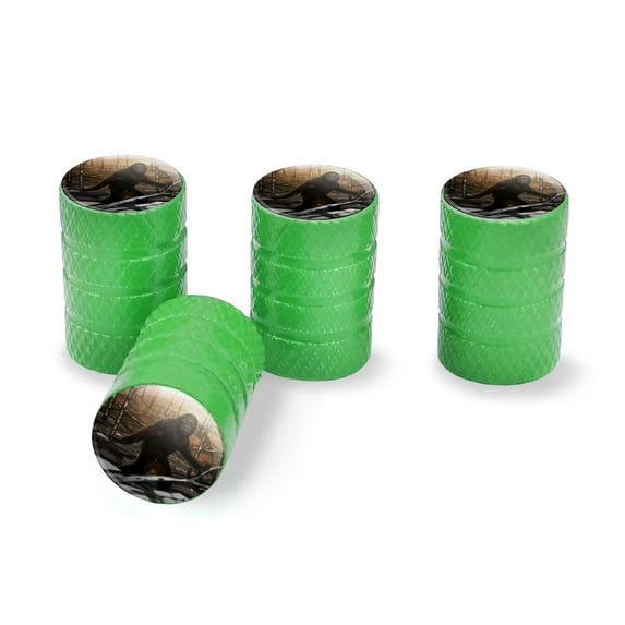 Bigfoot Sasquatch Walking in the Woods Tire Rim Wheel Aluminum Valve Stem Caps - Green