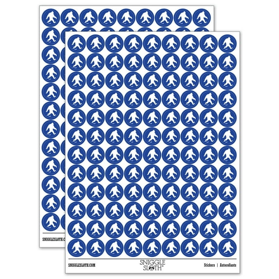 Bigfoot Sasquatch Walking with Footprint Trail 200+ Round Stickers - Dark Blue - Matte Finish - 0.50" Size