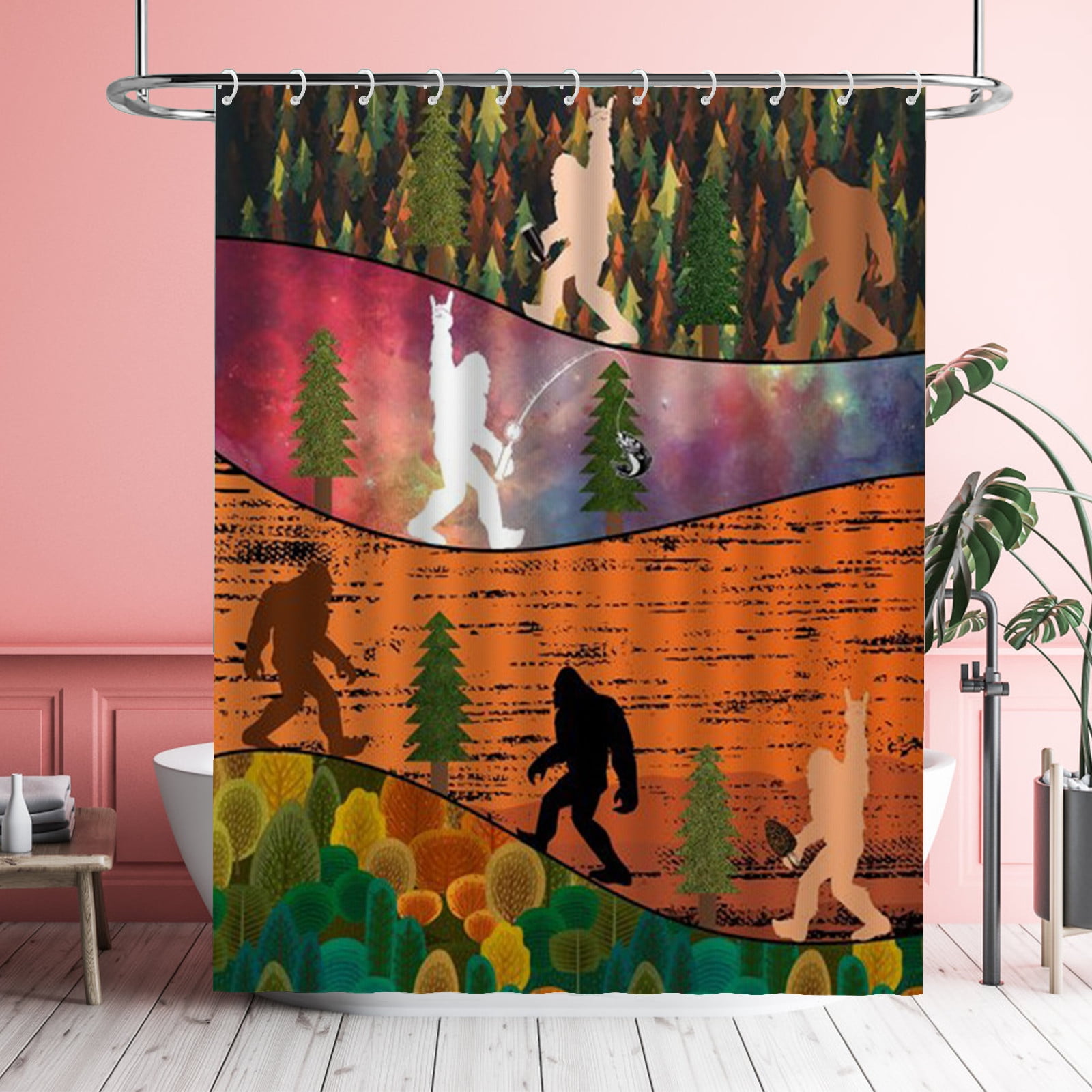 Bigfoot Shower Curtains Funny Bigfoot Rock Roll Waterproof Bathroom
