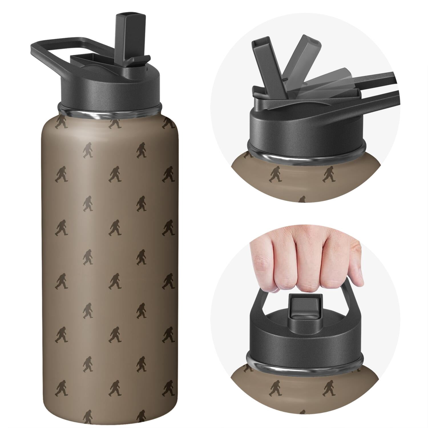 Bigfoot and Silhouette Brown Pattern Insulated Water Bottle with Straw ...