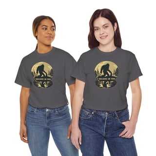 Bigfoot Silhouette Moon Tee | I Believe In You Sasquatch Shirt (Charcoal, M)