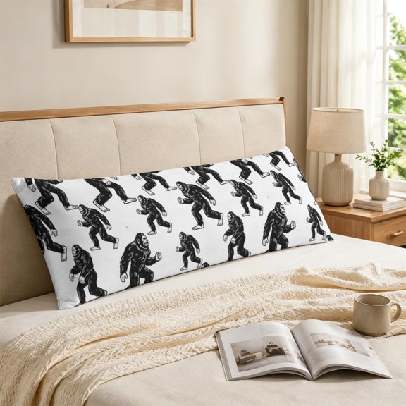 Bigfoot and Silhouette White Pattern Long Throw Pillow Cover, Throw Body Pillow Case with Hidden Zipper, Wrinkle Resistant Gifts for Home Camping Car, 59'' X 19.7''