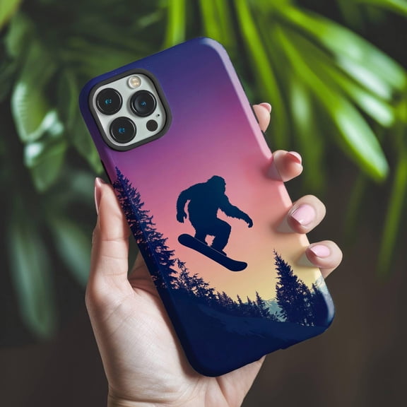 Bigfoot Snowboarding Sunset Winter Mountain Phone Case 17 through 11 Pro Max