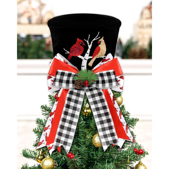 Bigfoot Snowman Christmas Tree Topper Decorations with Glitter Star Xmas Ornaments Home Decor 3D Wreath Attachment Winter Holiday Festive Gift Fits for Small 3-4ft Tree Fabric
