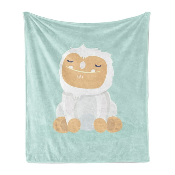 Bigfoot Soft Flannel Fleece Throw Blanket, Graphic Design Yeti Monster Sitting with a Pleasant Expression, Cozy Plush for Indoor and Outdoor Use, 50" x 70", Mint Green Sand Brown, by Ambesonne