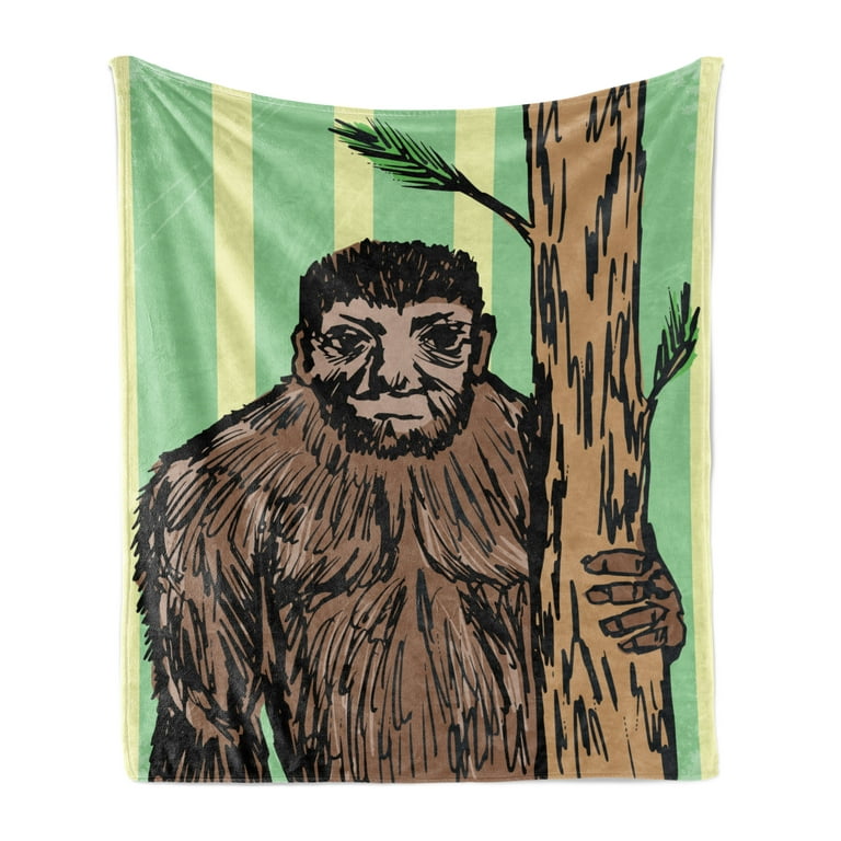Bigfoot Soft Flannel Fleece Throw Blanket Sketch of Mysterious
