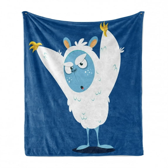 Bigfoot Soft Flannel Fleece Throw Blanket, Wild Scary Yeti Costume for Halloween with Fluffy Fur Cartoon Monster, Cozy Plush for Indoor and Outdoor Use, 50" x 70", Multicolor, by Ambesonne