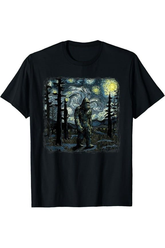 Bigfoot Starry Night Sasquatch Van Gogh Sky Painting Art T-Shirt TShirt