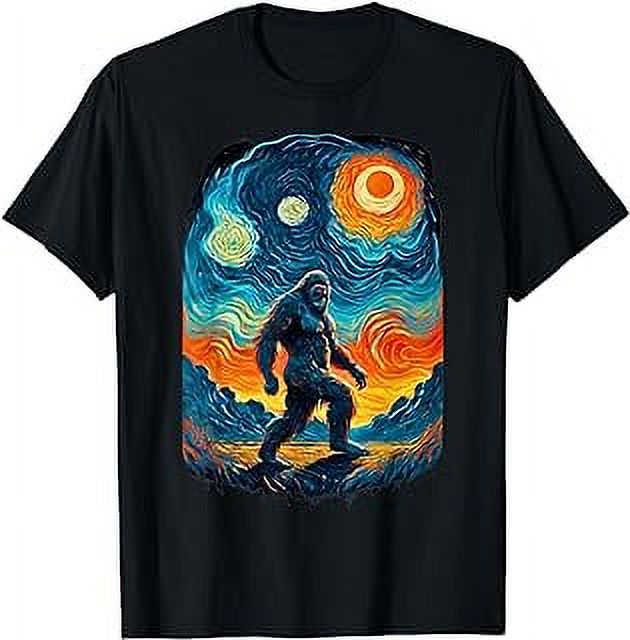 Bigfoot Starry Night Sasquatch Van Gogh Sky Painting Art T-Shirt ...