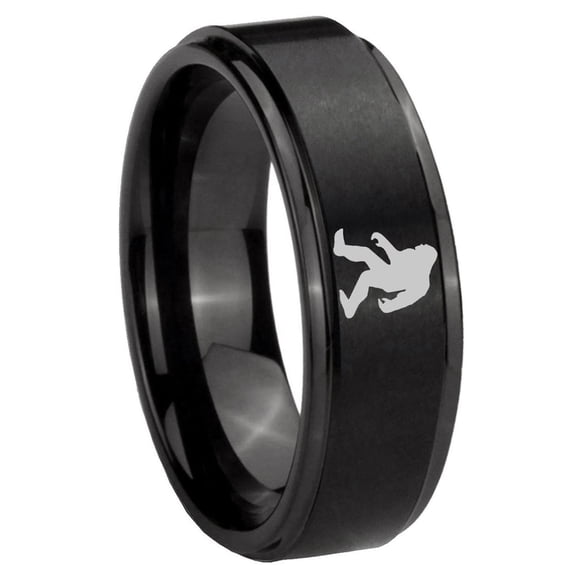Bigfoot Step Edge Brush Black Tungsten Men Ring 10MM