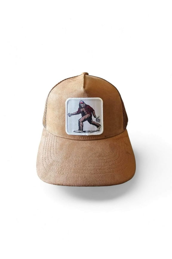 Bigfoot Suede Mesh Trucker Hat - Adjustable Snapback Cap for Outdoor Enthusiasts