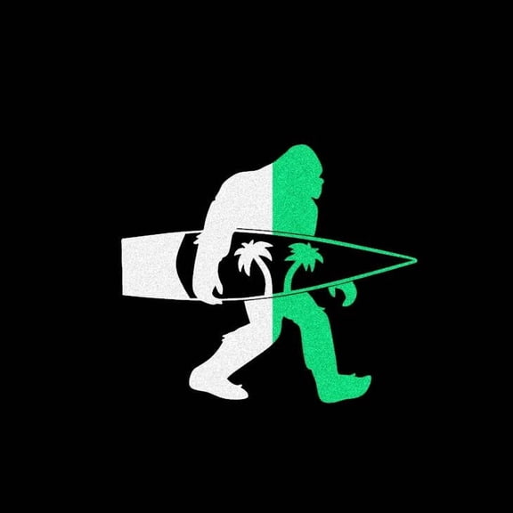 Bigfoot Surfer Sasquatch Summer Vinyl Decal Sticker UV & Waterproof Bumper Window Laptop Automotive Water Bottle Gift accessories WHITE GLOW 6"