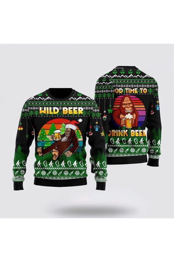 Bigfoot Sweater, Wild Beer 3D Christmas Sweater, Best Gift For Christmas, Bigfoot Crewneck Sweater, Christmas Winter Fashion