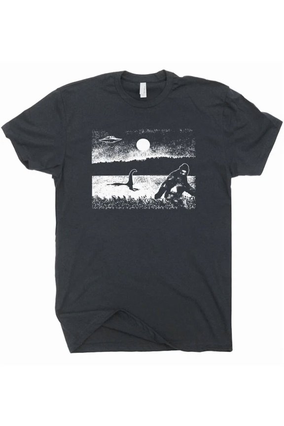 Bigfoot T Shirt Loch Ness Monster Ufo Weird Funny Sasquatch Cryptids Men