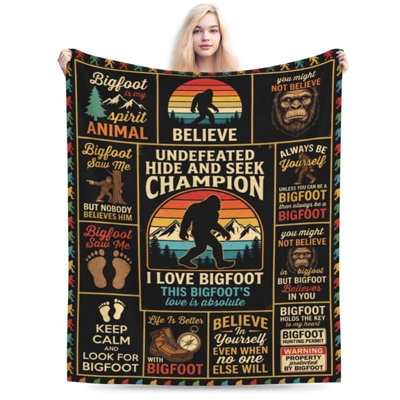 Bigfoot Throw Blanket Gifts - Big Foot Sasquatch Gifts for Men Women Bigfoot Lovers Outdoor Camper Hide and Seek Gift Big Foot Blanket Funny Idea for Couch Bed Sofa Living Room 50x40