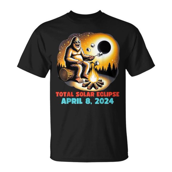 Bigfoot Total Solar Eclipse Tee 04.08.2024 Totality Event Awesome Theme Unisex Adult Cotton Funny Astronomy Souvenir Graphic Shirt, Size S, Color Black