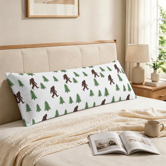 Bigfoot and Tree White Pattern Long Throw Pillow Cover, Decorative Lumbar Pillow Cover with Hidden Zipper, Breathable Warm Gifts for Home Camping Car, 59'' X 19.7''