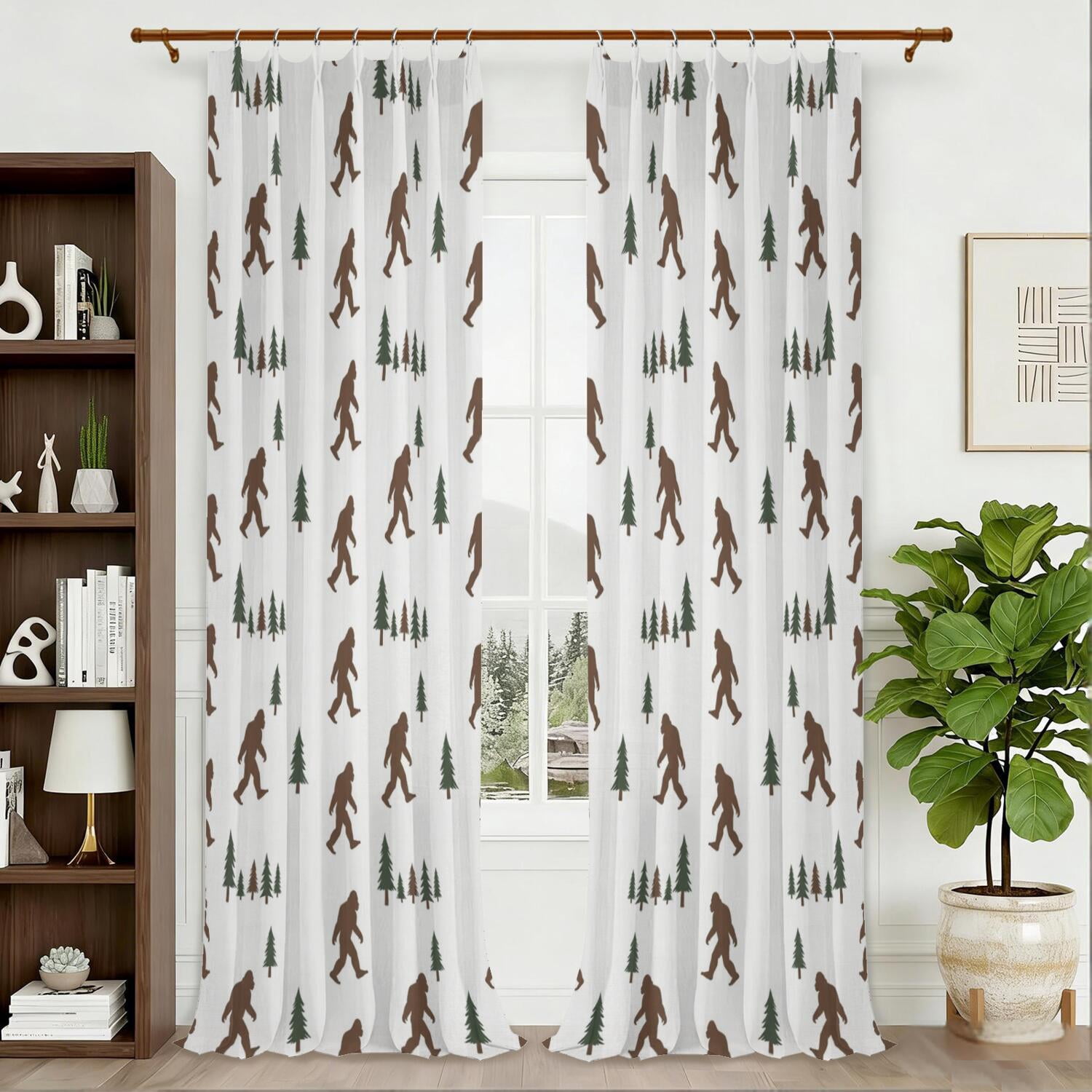 Bigfoot and Tree White Pattern Pinch Pleat Semi Sheer Linen Curtains ...
