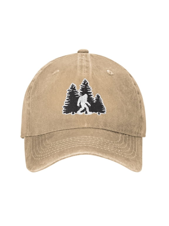 Bigfoot Trees Forest Cowboy Hat Baseball Hat Trucker Hat For Men Women Retro Denim Hats Baseball Cap Dad Hat