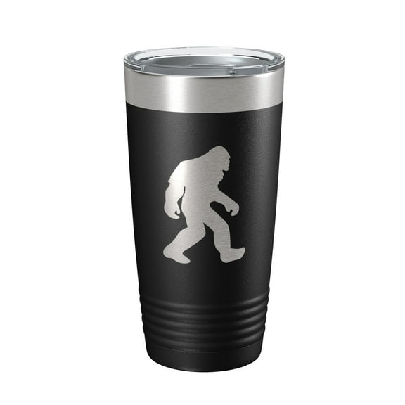 Bigfoot Tumbler Sasquatch Travel Mug Insulated Laser Engraved Coffee Cup Outdoorsman Gift Bigfoot Shadow Silhouette 20 oz Black