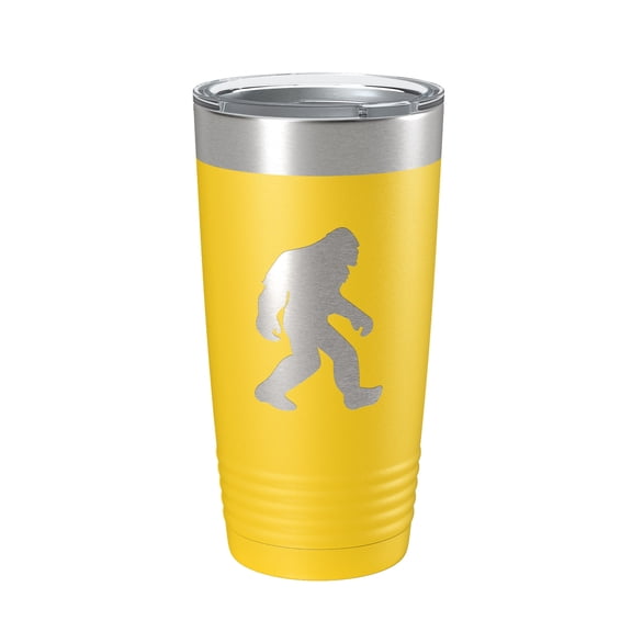 Bigfoot Tumbler Sasquatch Travel Mug Insulated Laser Engraved Coffee Cup Outdoorsman Gift Bigfoot Shadow Silhouette 20 oz Yellow