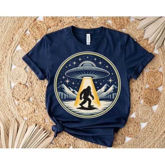 Bigfoot UFO Abduction T-Shirt: Alien Sasquatch Graphic Tee All Size S-5Xl