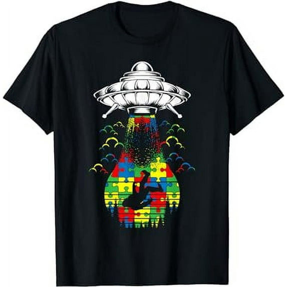 Bigfoot Ufo Abduction Autism Awareness Funny Puzzle Piece T-Shirt
