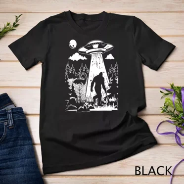 Bigfoot UFO Abduction Aliens Funny Sasquatch Moon Trees Digital Art By