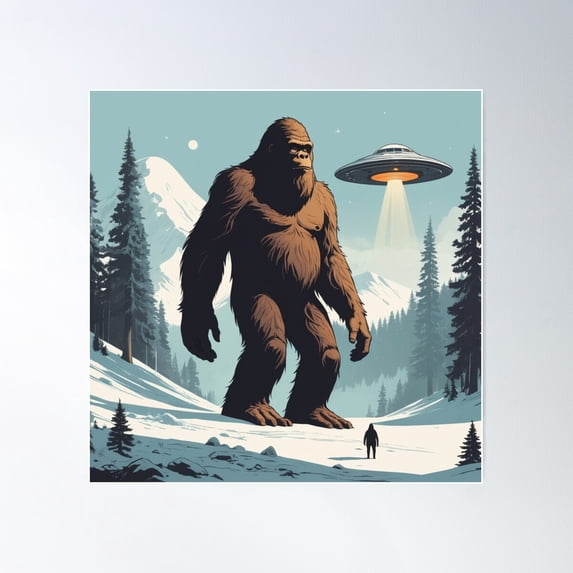 Bigfoot Ufo Forest Encounter Art Poster Wall Art, Modern Wall Decor For ...