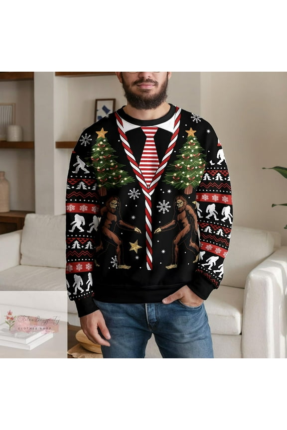 Bigfoot Ugly Christmas Sweater, Christmas Tree Ugly Sweater for Men & Women Perfect Gift for Christmas, Family, Friends, Xmas Ugly Sweater