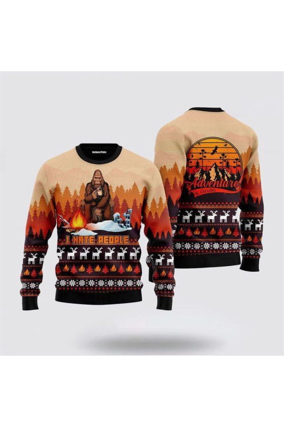 Bigfoot Ugly Christmas Sweater Men & Women s Camping Hate People – Gifts For Bigfoot Lovers